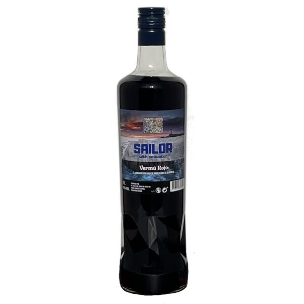 Botella de vermut rojo artesanal de 1 litro, elaborado con vino tinto e infusión de hierbas naturales.