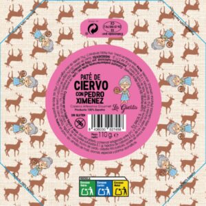 Tarro de paté de ciervo con Pedro Ximénez artesanal La Guelita 110 g junto a pan rústico y copa de vino dulce