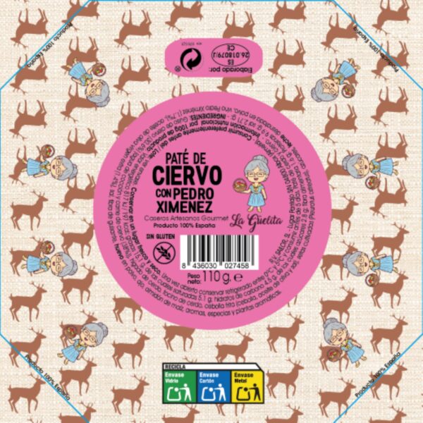 Tarro de paté de ciervo con Pedro Ximénez artesanal La Guelita 110 g junto a pan rústico y copa de vino dulce